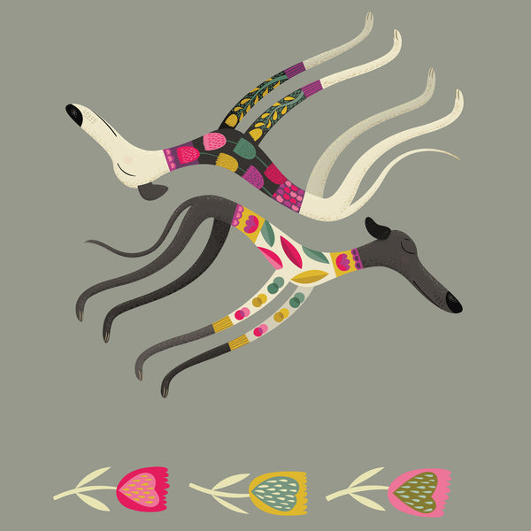 The Sleepy Sighthounds illustration that the tote bag has been printed with
