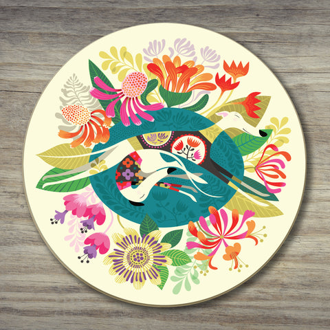 A Rollerdog Flower Bed coaster photographed from above