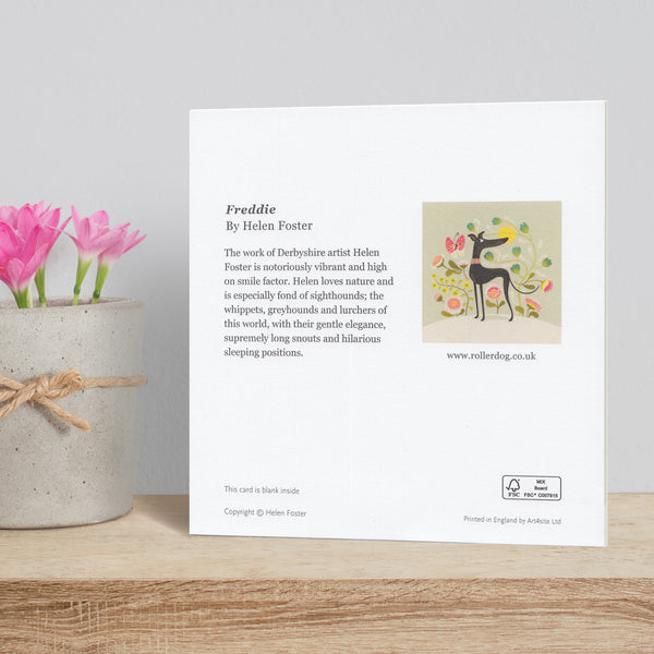The back of a Freddie the Tripod greeting card by Rollerdog