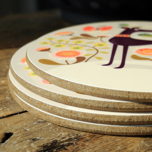 Stack of Freddie the tripod Rollerdog coasters
