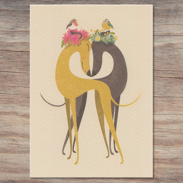 Hounds of Love postcard, photogrpahed from above, showing the texture of the card
