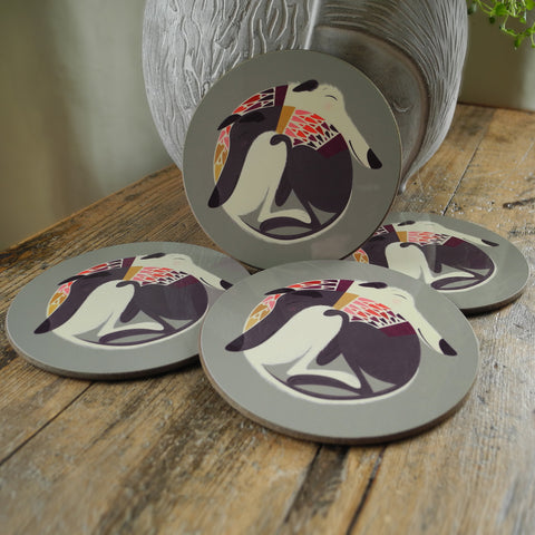 A set of 4 Mabel & Olive coasters by Rollerdog, reduced due to very faint lines in the print