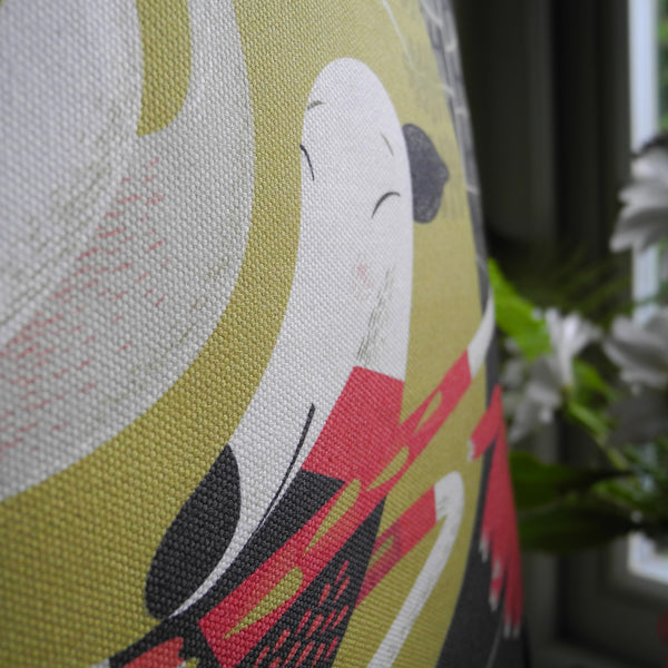 Close up of the design on a Poppy the greyhound tote bag