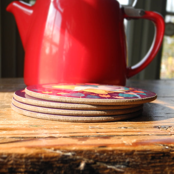 A stack of 4 Forever Hounds Trust Pops & Bumble coasters