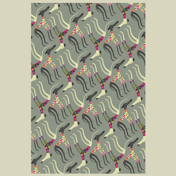Sleepy Sighthounds tea towel design