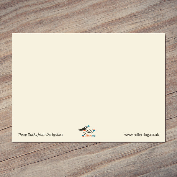 The back of a Rollerdog postcard