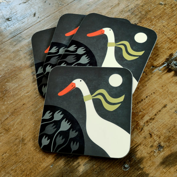 4 White Indian Runner Coasters - Reduced