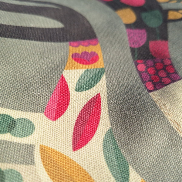 A close up of the cotton fabric of a Rollerdog tote bag