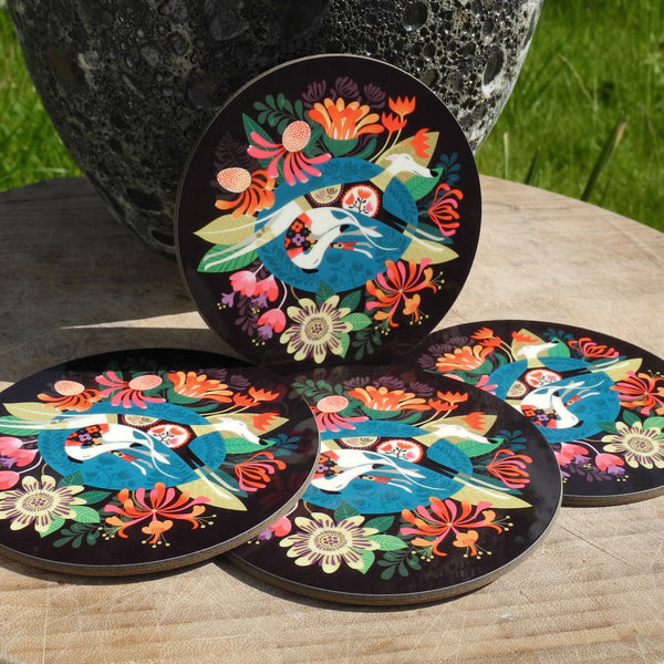 A set of 4 Flowerbed coasters by Rollerdog