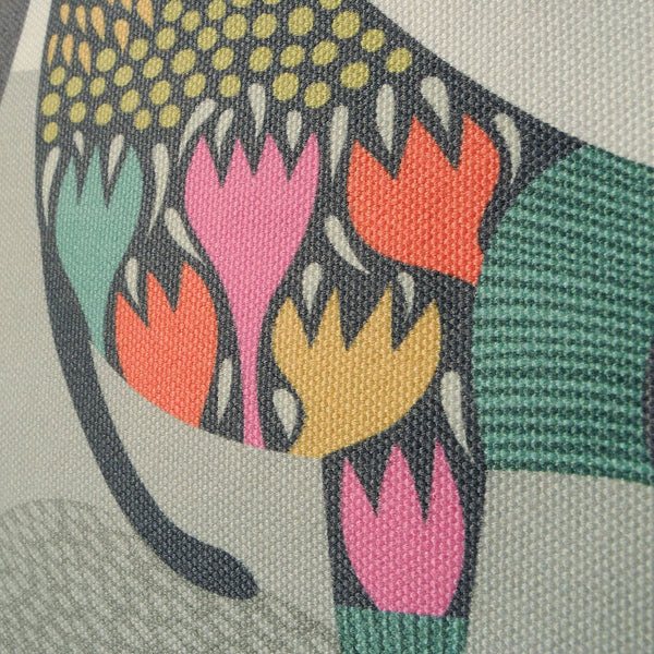 Close up view of the fabric of a Rollerdog Greta tote bag