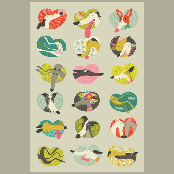 Noses & Poses tea towel design by Rollerdog