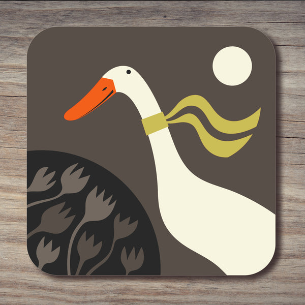 White Indian runner duck design on a coaster by Rollerdog