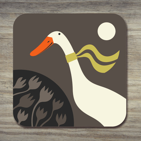 White Indian runner duck design on a coaster by Rollerdog