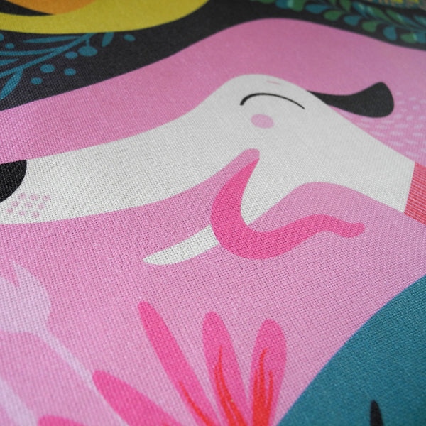 Close up view of a Rollerdog Zoomies tea towel
